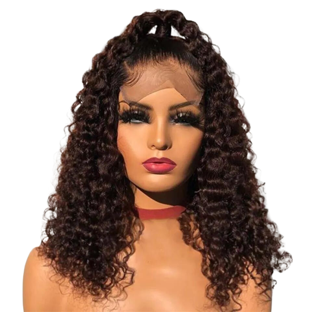 Brown Bob Deep Curly Lace Front Human Hair Wig - Pre-Plucked