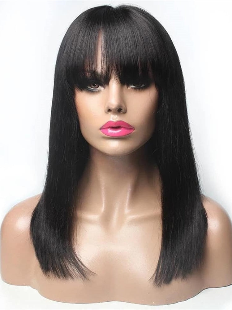 Human Hair Wig With Bangs | Short Bob Human Hair Wigs For Black Women 8-30 Inch Straight Bob Wig