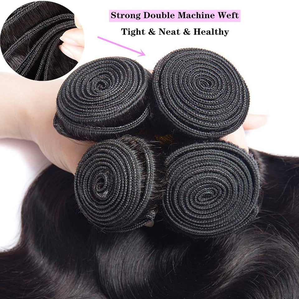 Peruvian Body Wave Bundles Remy Human Hair Extensions Natural Color 3/4 bundles For women
