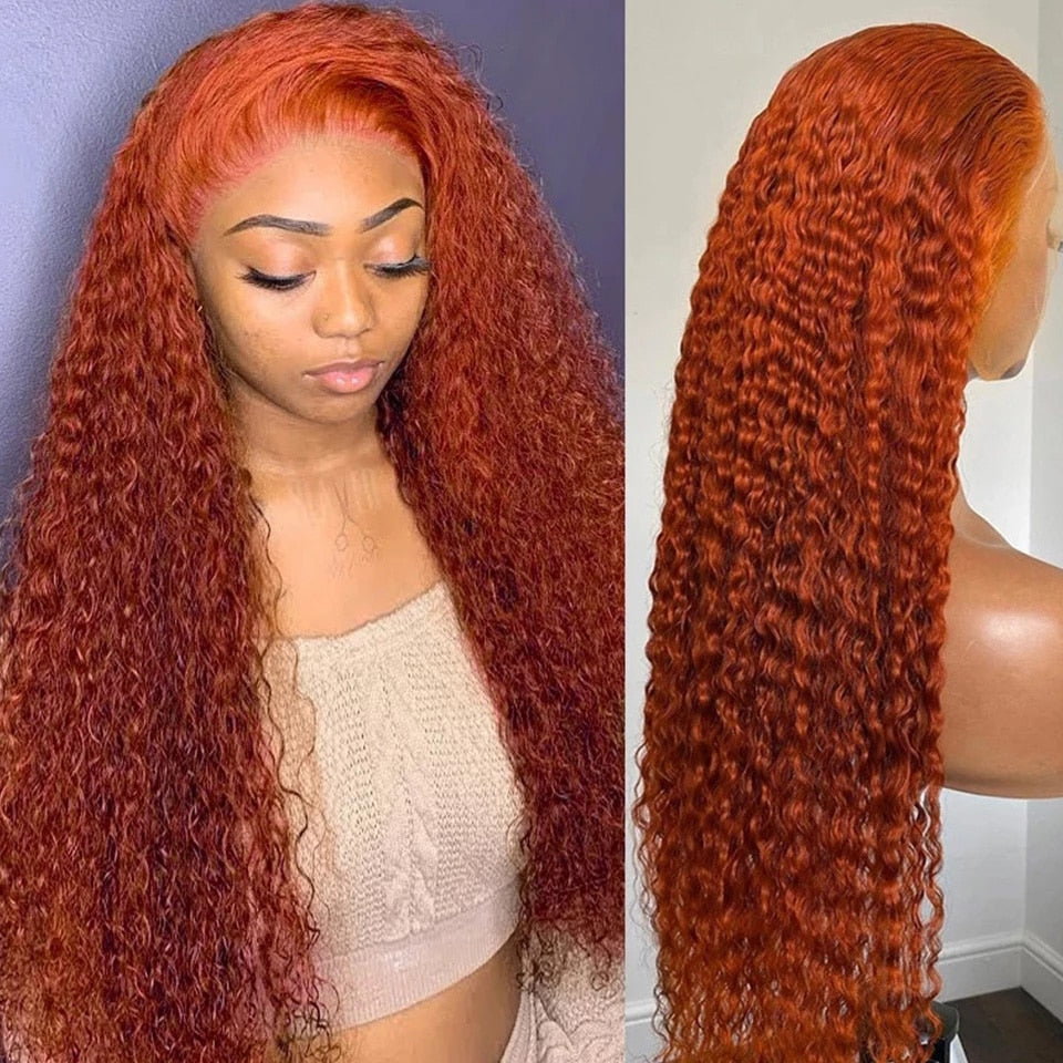 13x6 and 13x4 Ginger Lace Deep Wave Human Hair Curly Frontal Wig For Women