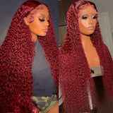 13X4 Chocolate Brown and Burgundy Deep Wave Curly  Frontal Lace Front Wig