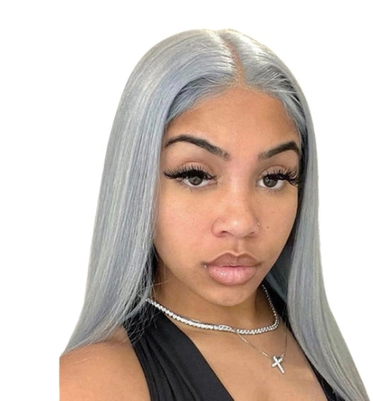 Silver Gray Colored Lace Front Human Hair Wigs | Bone Straight HD Transparent Lace Frontal Wig For women